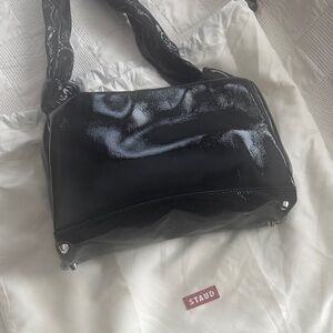 STAUD Glossy Black Shoulder Bag